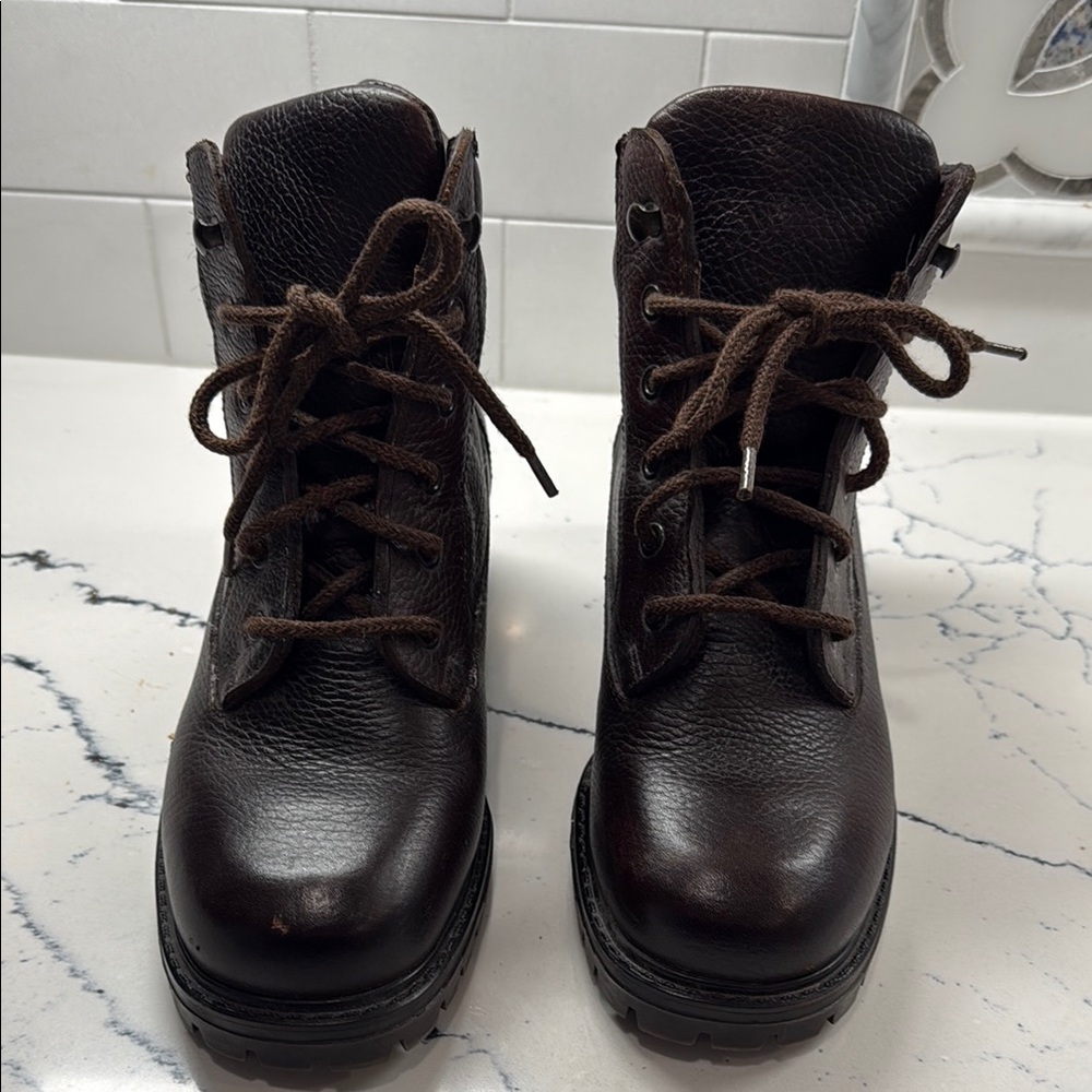 L.L. Bean Brown Ankle Booties with Lace-Up Design